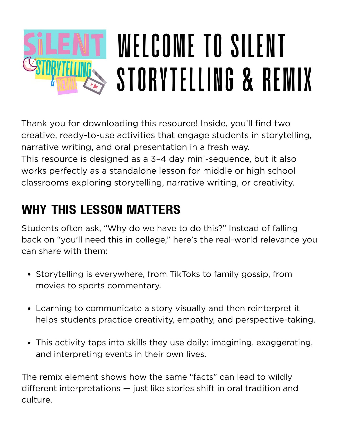 Silent Storytelling & Remix: A 3–4 Day Creative Narrative Lesson