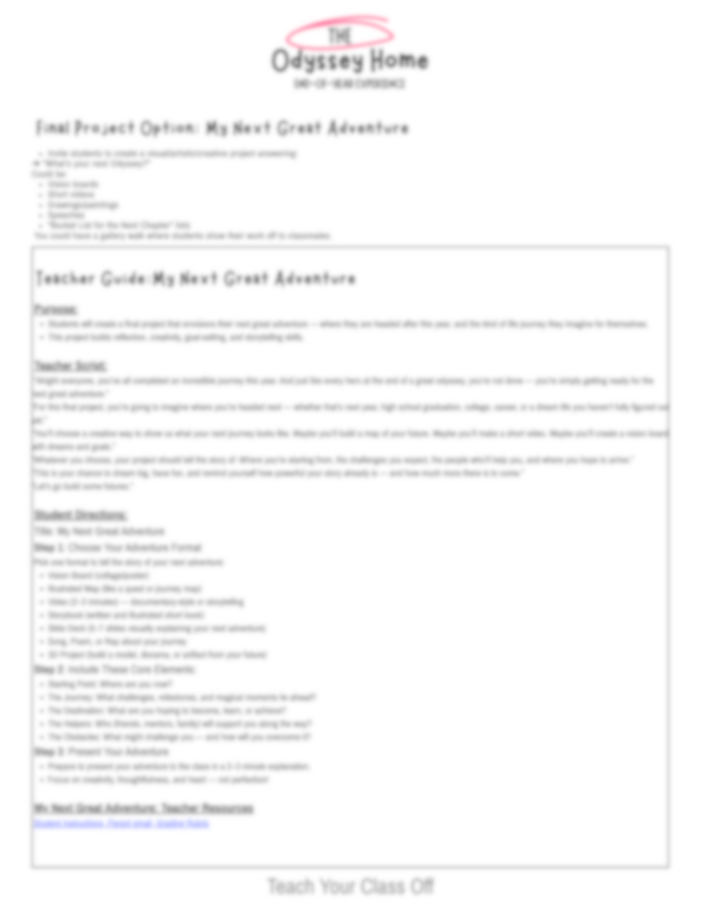 The Odyssey Home-End-Of-Year Classroom Experience